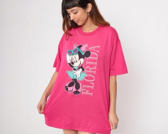 Minnie Mouse T Shirt Pink 90s Florida Shirt Walt Disney Graphic Tee Retro Cute Kawaii Girly Cartoon T-Shirt Vintage 1990s  Extra Large xl