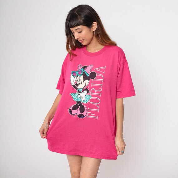 Minnie Mouse T Shirt Pink 90s Florida Shirt Walt Disney Graphic Tee Retro Cute Kawaii Girly Cartoon T-Shirt Vintage 1990s  Extra Large xl