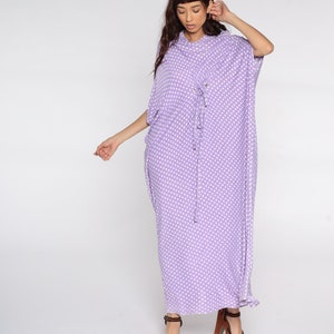 Hippie Caftan Dress 70s Maxi Boho Tent Purple Polka Dot Cocoon Dress 1970s Kimono Sleeve Bohemian Vintage Festival Small Medium Large xl image 3