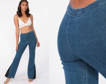 2000s Jeans High Rise BELL BOTTOM Jeans Blue Stretchy 00s Denim Pants Y2K High Waist Vintage Streetwear Kawaii Black Extra Small xs s
