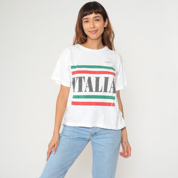 Rome Italy Shirt 90s Roma Italia Graphic Tee Italian Flag T Shirt Retro Tourist Travel Top Single Stitch White Vintage 1990s Medium M