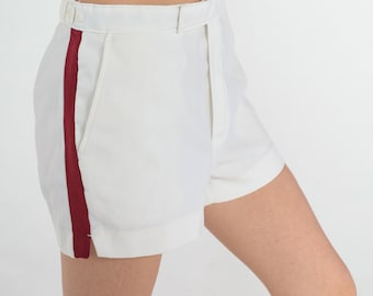 80s Tennis Shorts White Shorts Retro Red Striped Shorts High Waisted Athletic Sports Shorts Preppy Vintage 1980s Court Casuals Medium 29