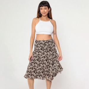 Brown Floral Midi Skirt Nine West Boho Print 00s Vintage Semi-Sheer Hippie Festival Hipster 2000s Small 4