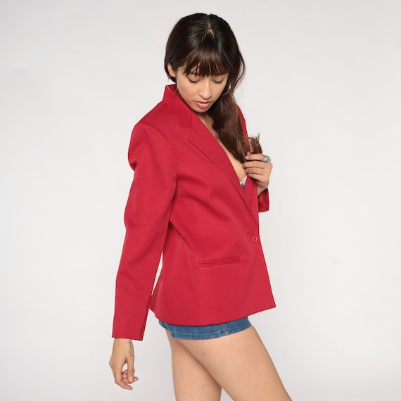 Red Blazer Jacket 80s Button Up Jacket Retro Busi… - image 5