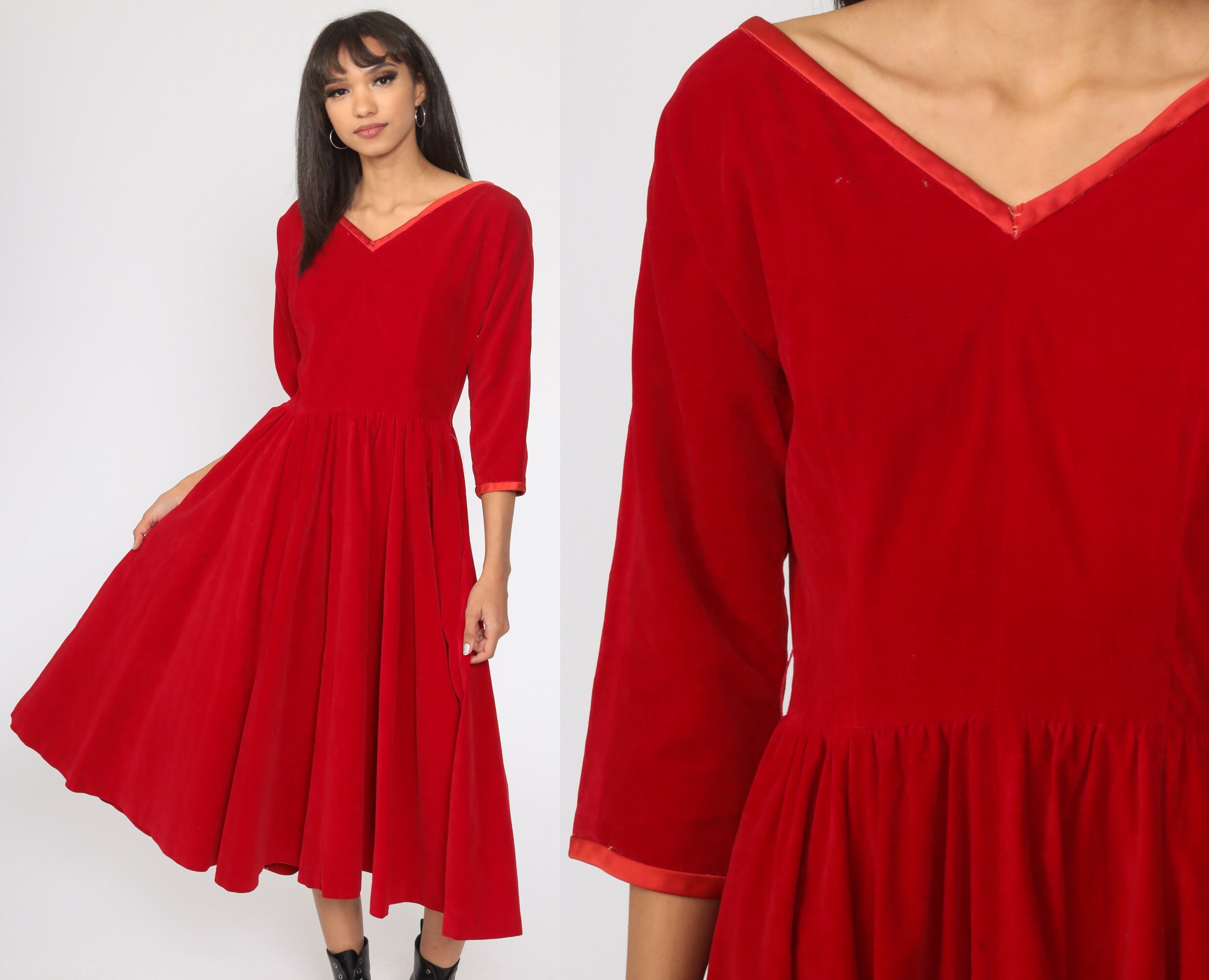 60s Red VELVET Dress 60s Party Dress 