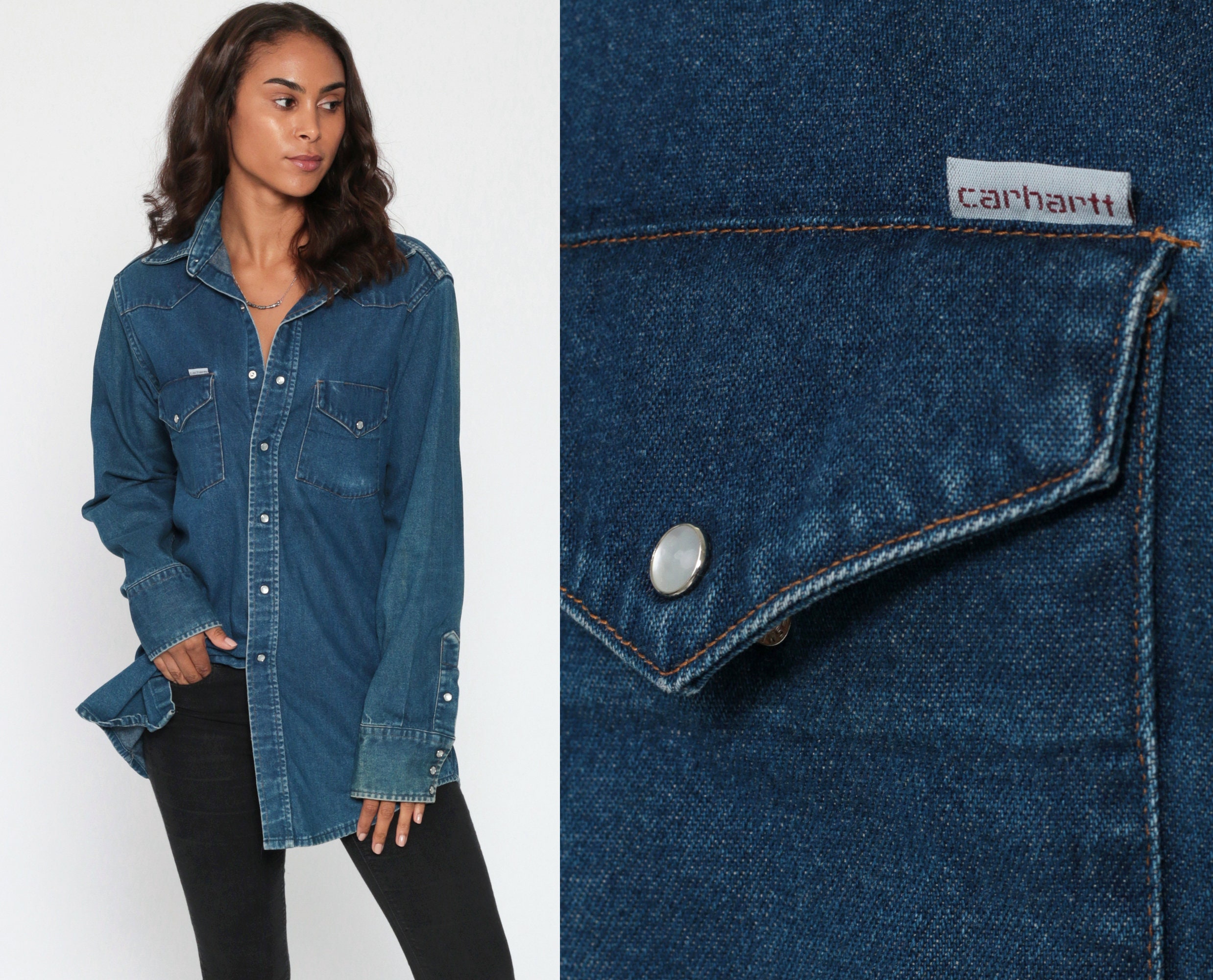 carhartt denim shirt with snaps