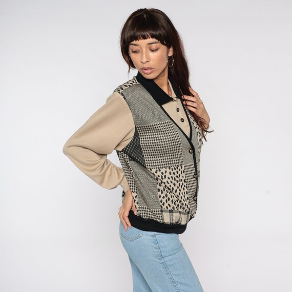 80s Patchwork Sweatshirt Attached Vest Checkered … - image 5