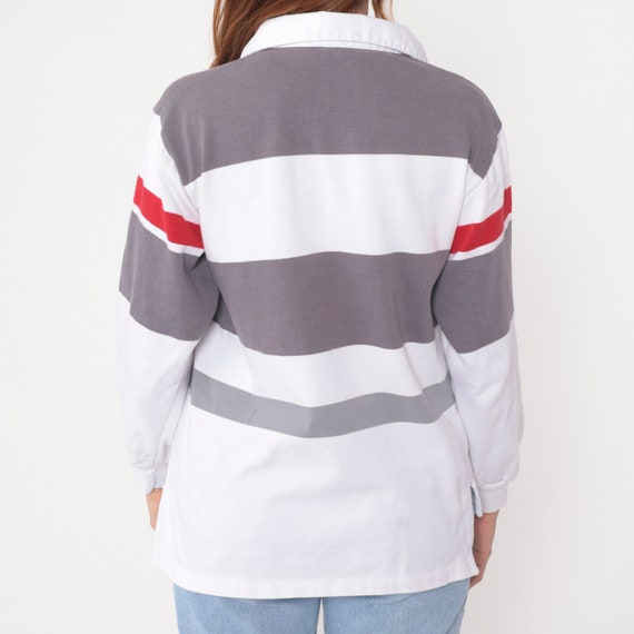 Striped Rugby Shirt 90s White Grey Polo Shirt Lon… - image 7