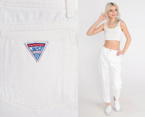 Vintage Tapered Jeans 90s White Jeans Mom Jeans Relaxed Fit Jeans Denim Pants 1990s Jeans Triangle Pocket Small 28