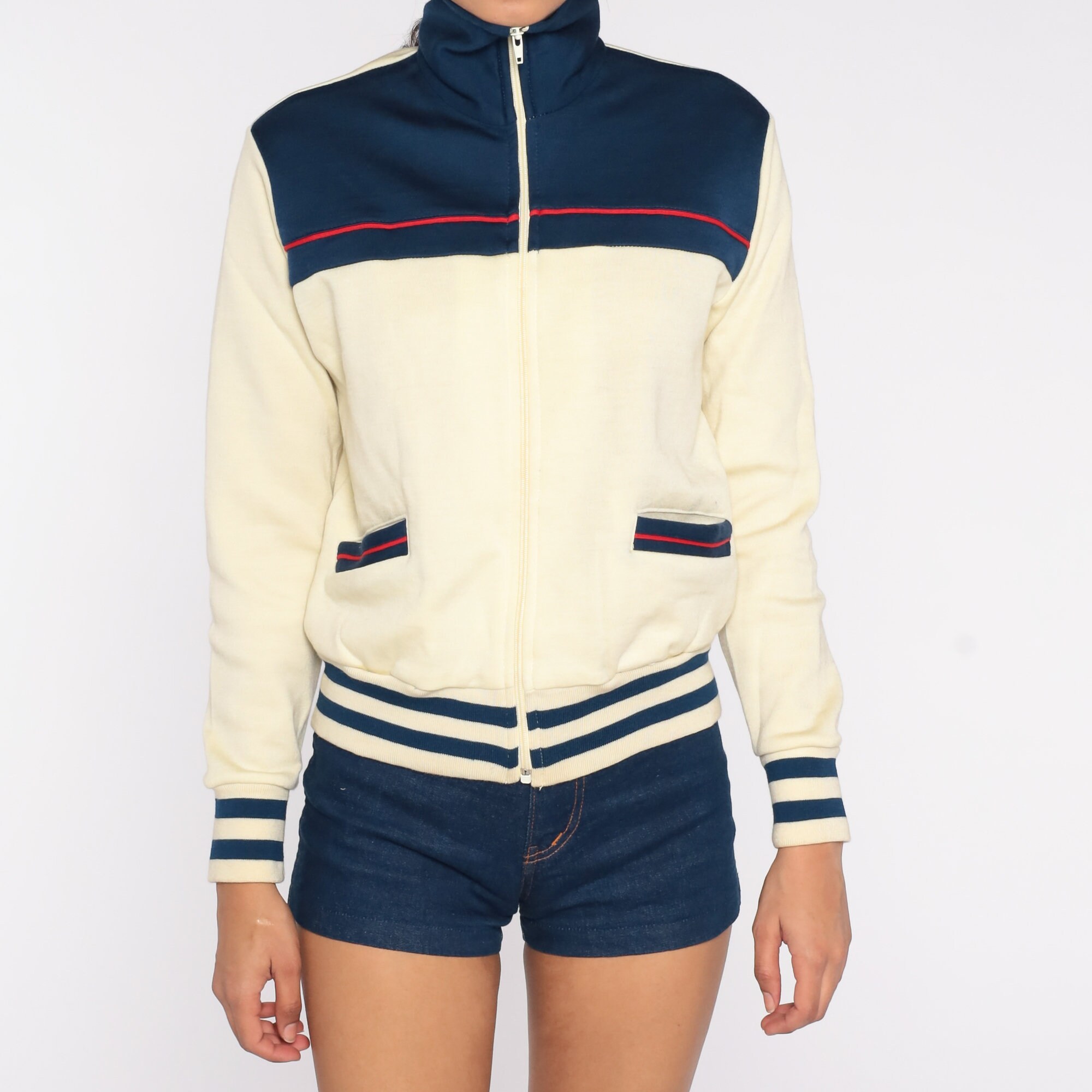 Striped Track Jacket 70s 80s Zip Up Funnel Neck Bomber Windbreaker ...