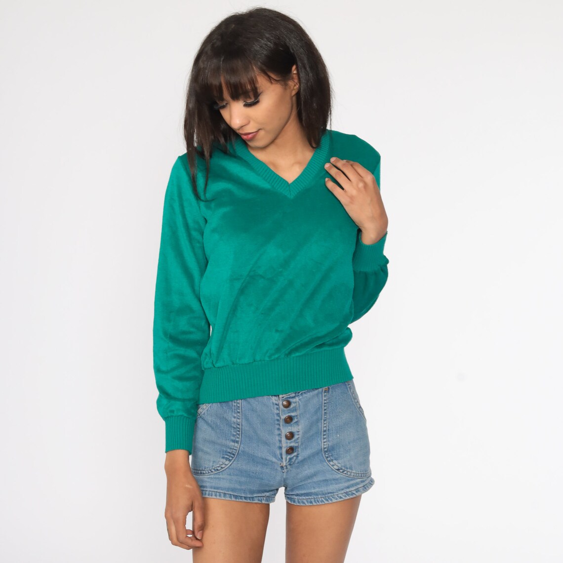 velour v neck sweater