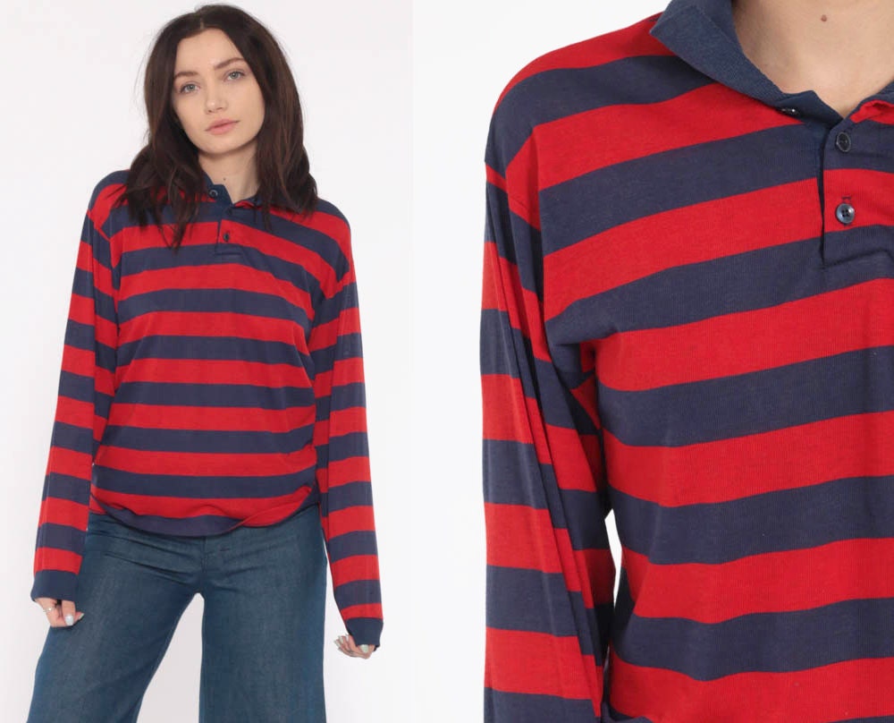 navy and red striped shirt