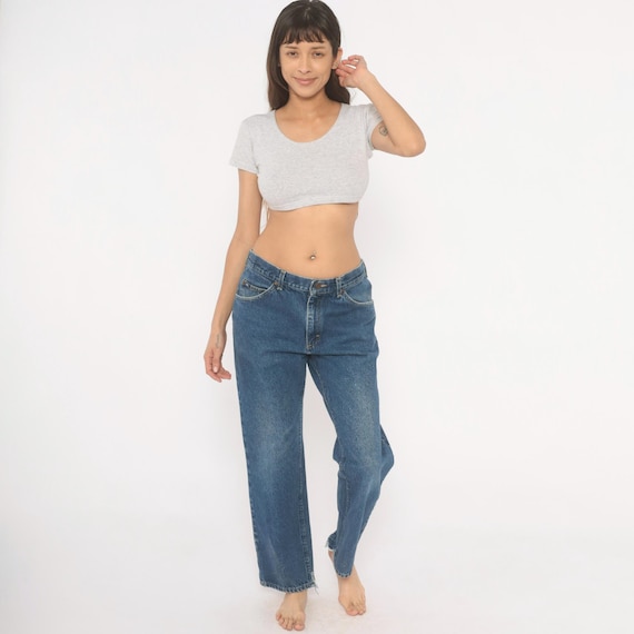 90s Lee Jeans Blue Denim Straight Leg Cotton Mid Rise Five Pocket Stonewash Mom Jean Relaxed Fit Vintage Medium Wash 90s Pants Trousers 33