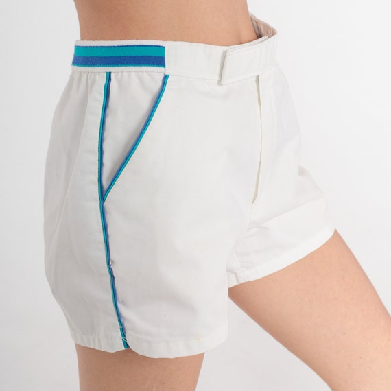 White Tennis Shorts 80s Jantzen Shorts Retro Blue Striped Ringer Shorts High Waisted Athletic Sports Shorts Preppy Vintage 1980s Small S