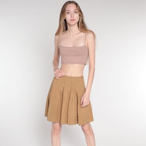 Vintage Plaid Mini Skirt 70s Pleated Skirt Tan Green range Tartan Checkered School Girl High Waist Preppy Retro Lolita 1970s Extra Small xs