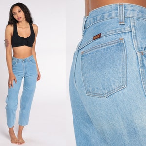 Light Wash Mom Jeans 80er 90er High Waist Jeans 1990er Jahre High Waisted Tapered Denim 1980er Jahre Vintage Light Blue Stone Wash Small S 26