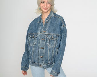 Vintage Levis Denim Jacket 90s Blue Button Up Jean Jacket Retro Levi Strauss Blue Oversized Biker Trucker Streetwear 1990s Men's Medium
