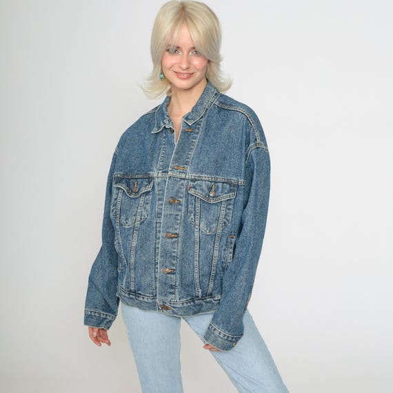 Vintage Levis Denim Jacket 90s Blue Button Up Jean Jacket Retro Levi Strauss Blue Oversized Biker Trucker Streetwear 1990s Men's Medium