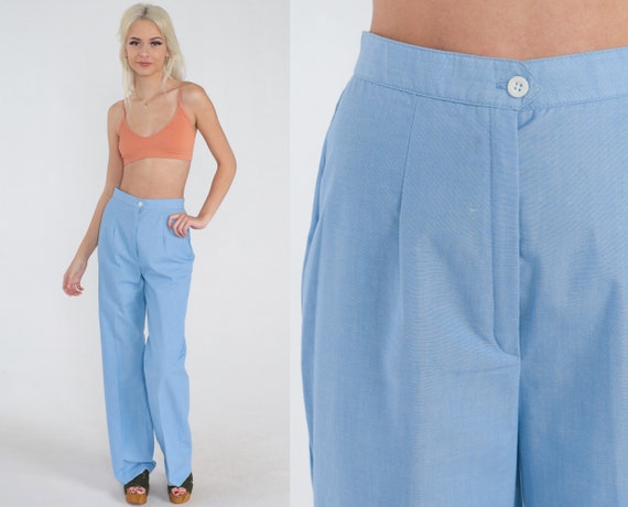 Blue Trousers 70s Straight Wide Leg Pants Retro High Waisted Rise Pleated  Pants Seventies Creased Preppy Vintage 1970s Small -  Canada