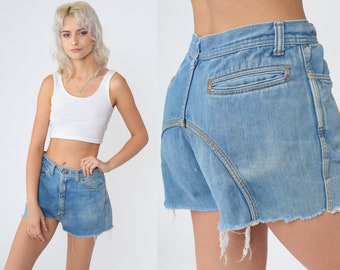 70s Denim Shorts Saddleback Blue Jean Cutoffs Mid Rise Cutoff Shorts Retro Summer Cut Offs Frayed Boho Festival Vintage 1970s Medium M 29