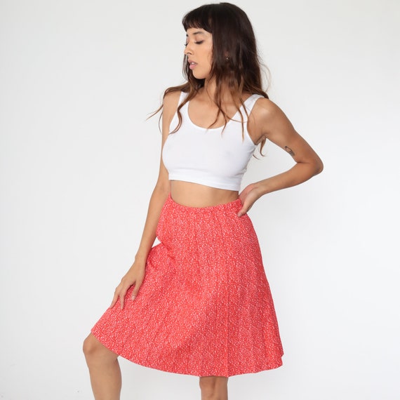 Red Pleated Skirt Mod Skirt 70s High Waisted Midi Hippie Boho Psychedelic Geometric Print Retro 60s Vintage Small s