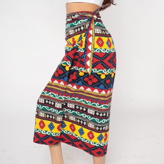 Boho Wrap Skirt 90s Midi Skirt Geometric Aztec Pr… - image 6