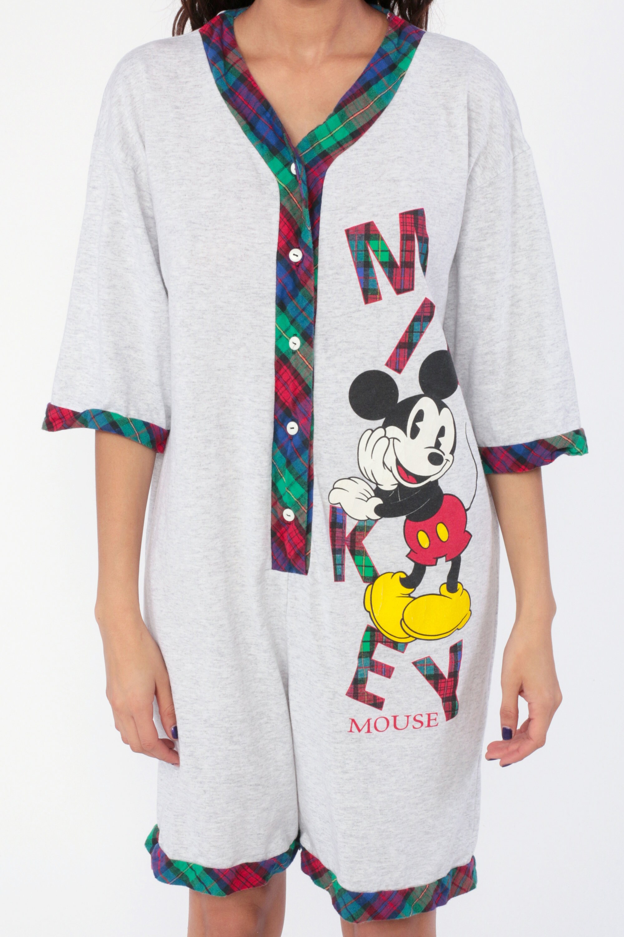 90s Disney Pajama Romper MICKEY Mouse One Piece Pajamas 90s PJs Retro Sleep Romper Set 1990s 