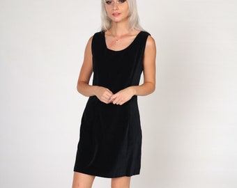 Sukienka mini z aksamitu z lat 90. Czarna sukienka imprezowa z okrągłym dekoltem, bez rękawów, ołówkowa, koktajlowa, gotycka, z lat 90., sukienka mini, rozmiar średni, 7