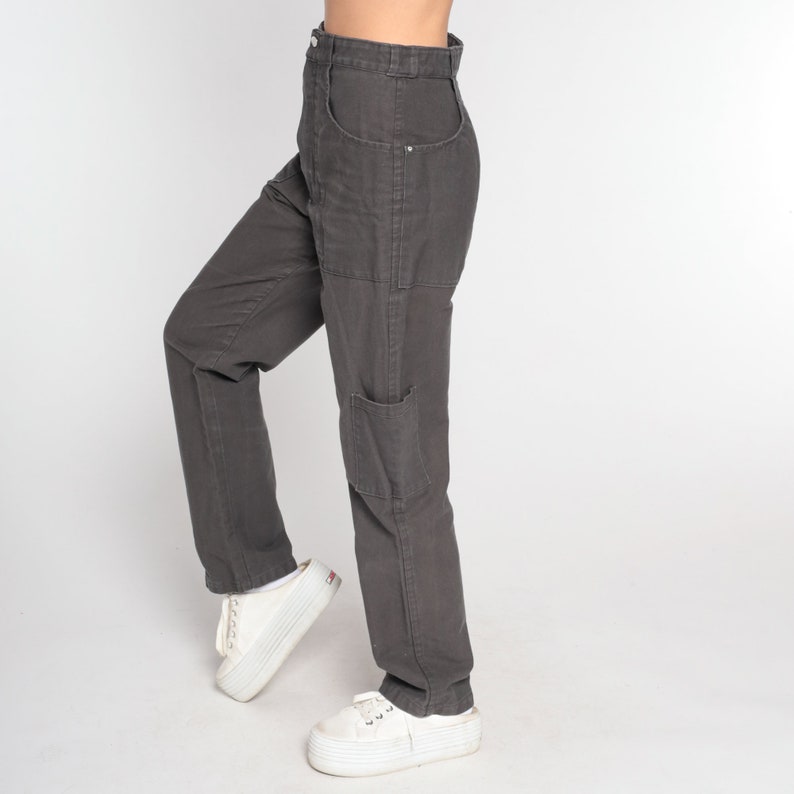 Grey Cargo Pants Y2k Straight Leg Pants Workwear Work Pants High Waisted Rise Streetwear Normcore Basic Vintage 00s Johnson Small S image 4