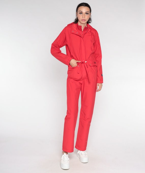 Hooded Ski Suit 80s Red Gortex Jumpsuit Fera One Piece Snowsuit Retro Coveralls Hood Winter Sports Skiwear Vintage 1980s Extra Small xs