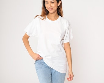 Vintage schlichtes weißes T-Shirt 90er Jahre Basic T-Shirt Fruit of the loom Solid Rundhals T-Shirt Single Stitch Tshirt leer Rundhals 1990er Jahre Medium