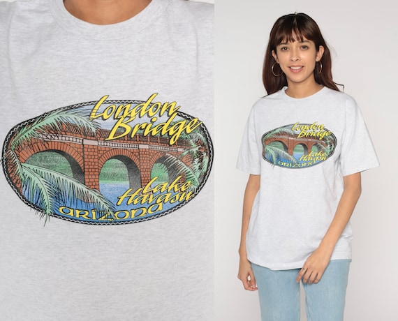 Lake Havasu Shirt 90s Arizona T-shirt London Bridge Graphic Tee Travel Tourist Tshirt USA Souvenir Heather Grey Vintage 1990s Medium Large