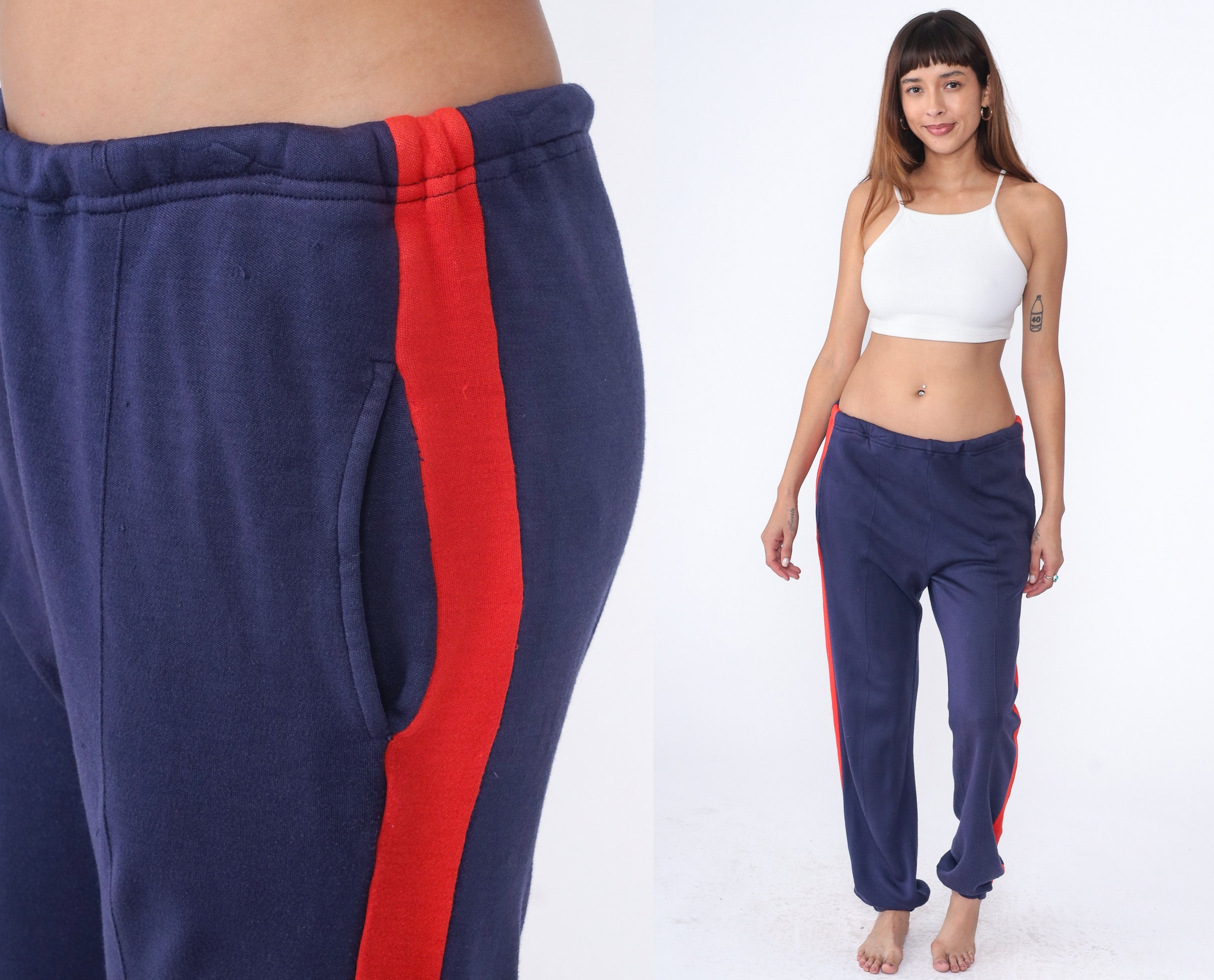 80s Sweatpants Track Pants Dark Blue Old School Jogging Red Striped Track Suit Gym Running 1980s Sports Vintage Retro Warm up Large L Etsy