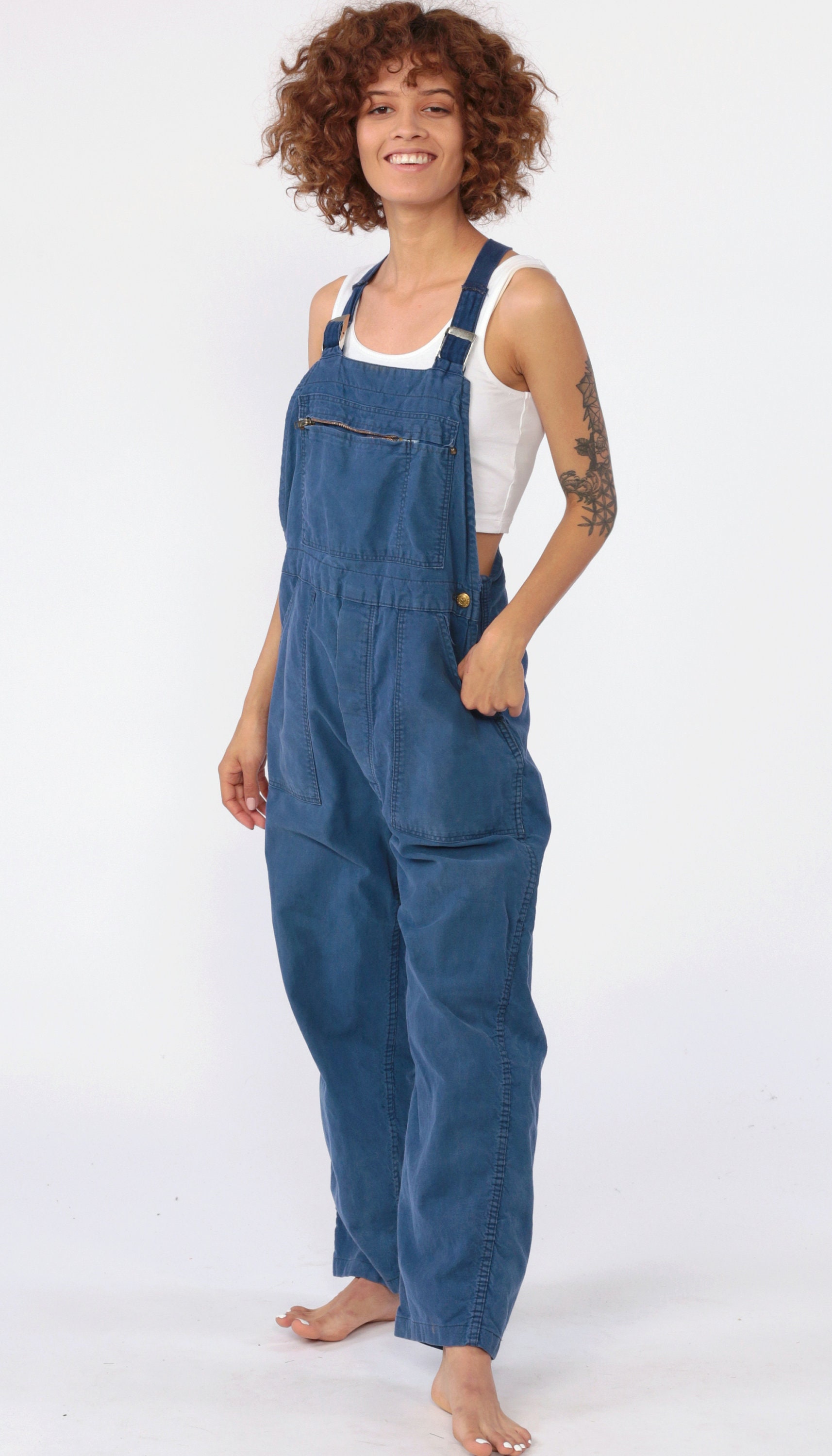 Blue Cotton Overalls -- 90s Workwear Baggy Bib Overall Pants Work Wear