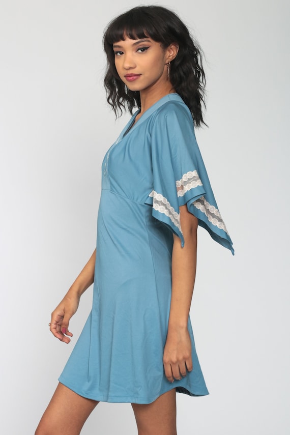 Babydoll Mini Dress Angel Flutter Sleeve Dress 70… - image 6