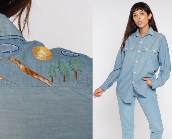 Big Mac Chambray Shirt 70s Embroidered 
