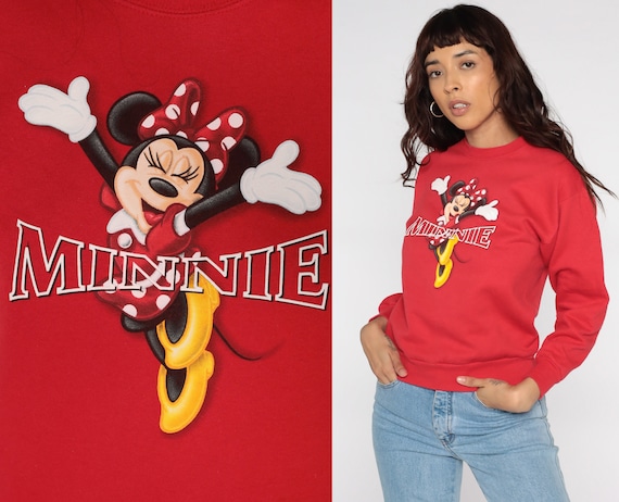 Minnie Mouse Sweatshirt 90s Walt DISNEY Shirt 1990s Shirt Cartoon Graphic Vintage Kawaii Red Retro Cartoon Extra Small xs