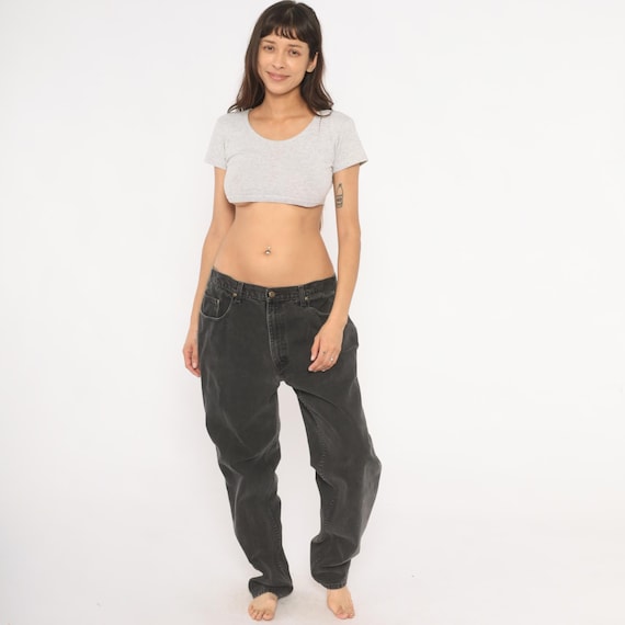 Faded Black Jeans 90s Relaxed Fit Straight Leg Denim Pants Dark Gray Charcoal Wash Dad Grunge Eddie Bauer Casual Trousers 38 x 34