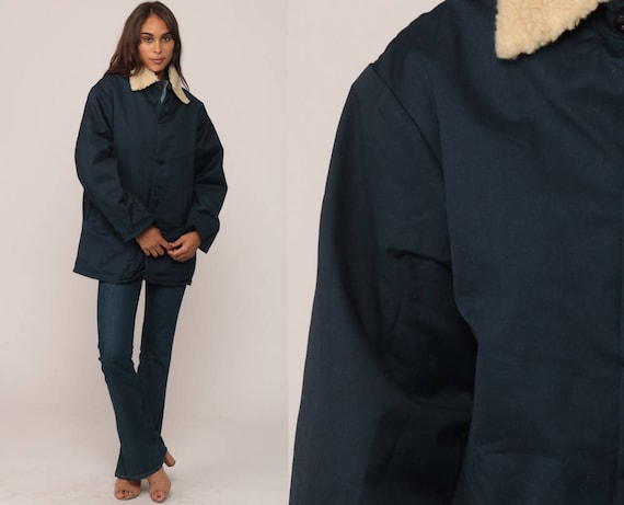 70s Jacket SHERPA COLLAR Jacket Winter Coat Fuzzy Fleece Shearling Jacket 1970s Vintage Hipster Vegan Medium
