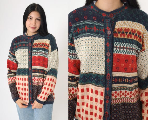 トップス 90s~ ORVIS patch work cardigan Vintage 90s Women's Ultra PREPPY Pastel PATCHWORK Cardigan