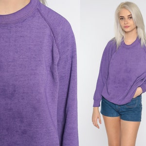 80s Sweatshirt Purple Crewneck Sweatshirt Raglan Sleeve Plain Long Sleeve Shirt Slouchy 1980s Vintage Sweat Shirt Blank Extra Large xl l image 1