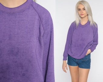 80s Sweatshirt Purple Crewneck Sweatshirt Raglan Sleeve Plain Long Sleeve Shirt Slouchy 1980s Vintage Sweat Shirt Blank Extra Large xl l
