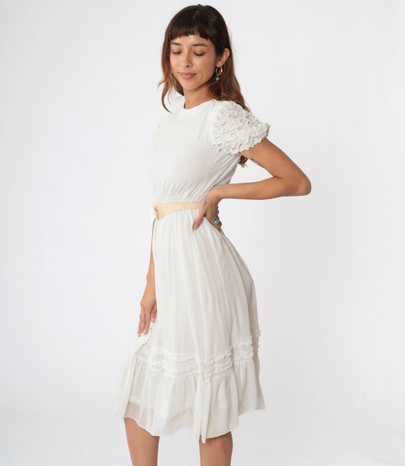 White Ruffled Dress 80s Cottagecore Party Dress P… - image 4