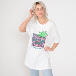 Where&#39;s The Beach Shirt 90s Hawii T-Shirt Maui Kuaui TShirt Palm Tree Graphic Tee Surfer Single Stitch White Vintage 1990s Extra Large xl