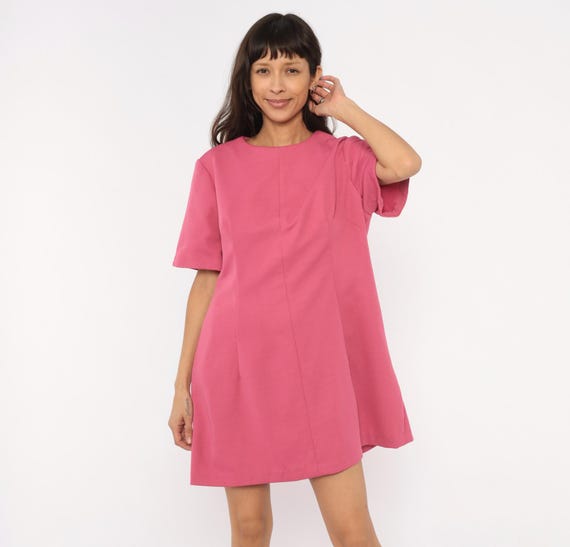 60s Pink Shift Dress Rose Mini Short Sleeve Mod Style Fuchsia Barbiecore Coquette Vintage Blush Summer Spring Space Age Extra Large XL