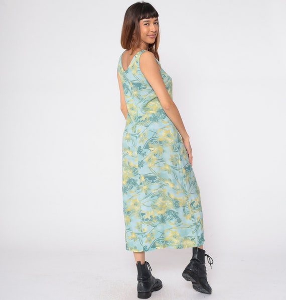 Seafoam Floral Dress 90s Side Slit Maxi Dress Ret… - image 5