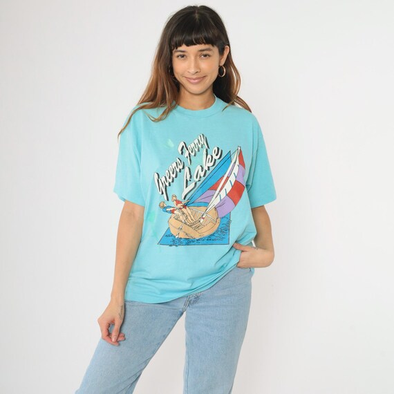 Vintage Greers Ferry Lake Arkansas Shirt 80s 90s Sailboat T-Shirt Graphic Tee Retro Turquoise Tourist Single Stitch 1990s Extra Large xl