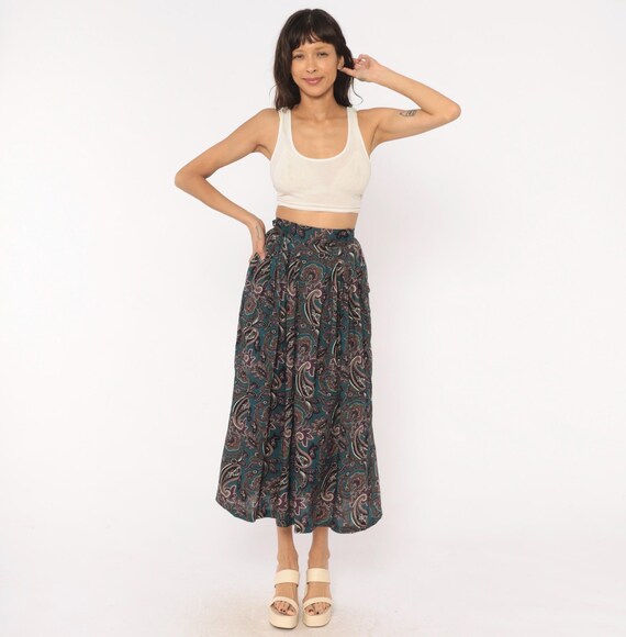 90s Paisley Pleated Skirt Teal Purple Pink Floral High Waist Hippie Bohemian Whimsigoth Grunge Witchy Alt Vintage Womens Extra Small XS