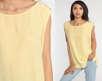Silk DVF Shirt 90s Yellow Sleeveless Shirt Diane Von Furstenberg Tank Top Plain Simple Chic Minimalist Designer Blouse Vintage 1990s xxl 2xl