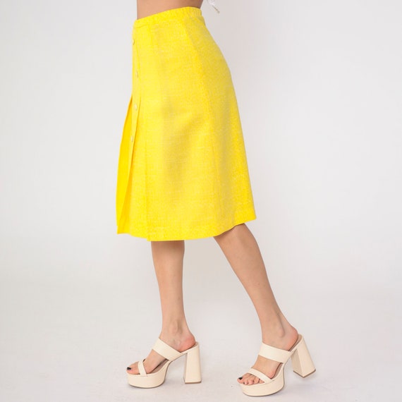 Yellow 70s Skirt Button Up Pleated Midi Skirt Fle… - image 4